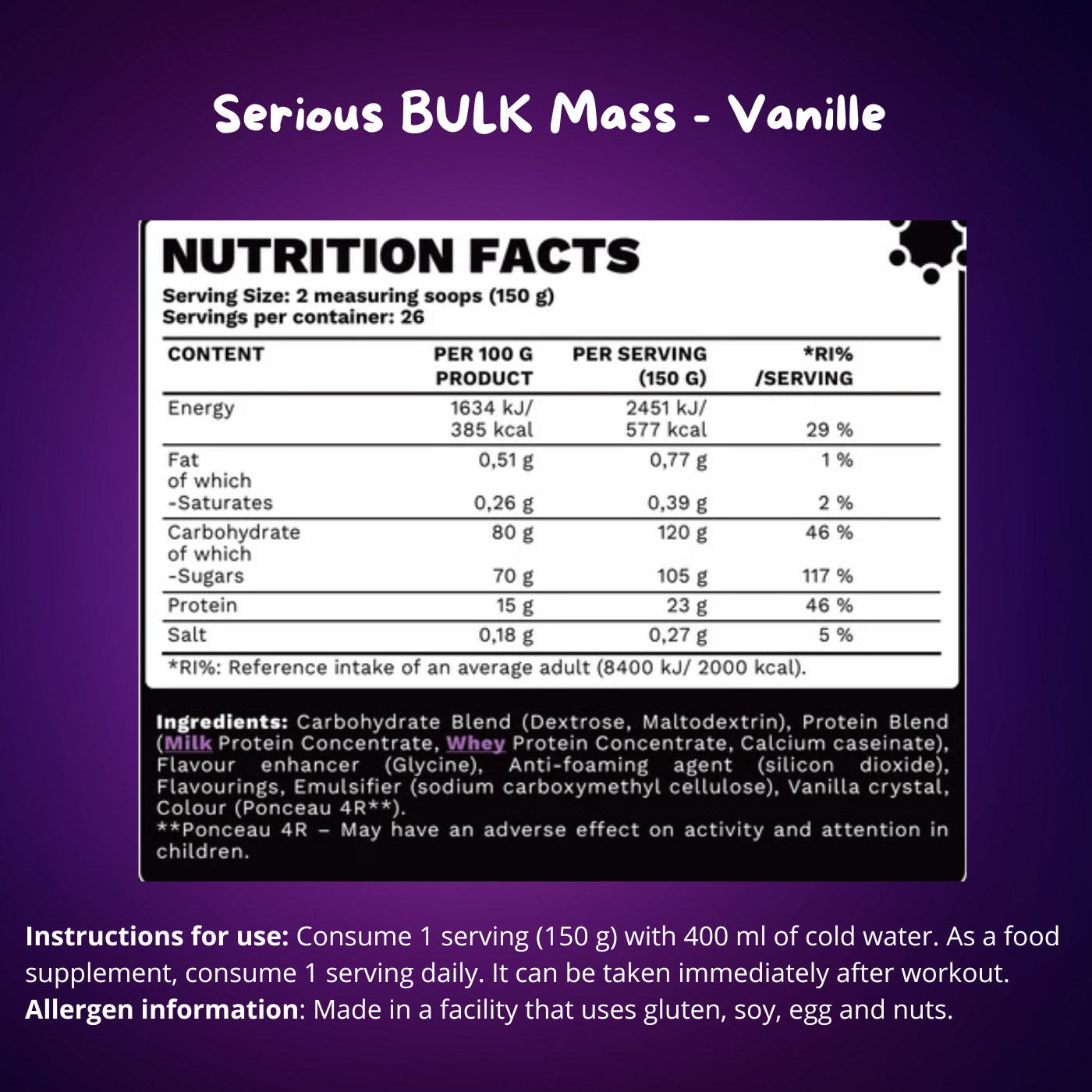Serious Bulk Mass - 4000 g - BeBulk Nutrition