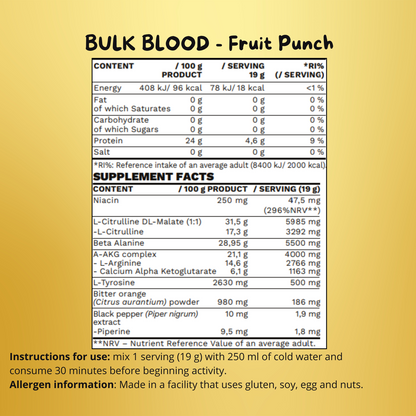 Bulk Blood Pump - High Pre-Workout - 300g - BeBulk Nutrition